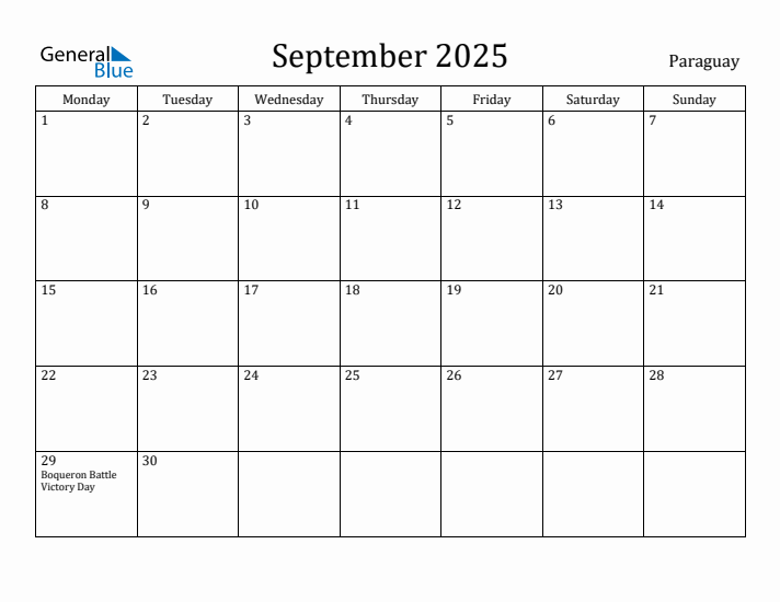 September 2025 Calendar Paraguay
