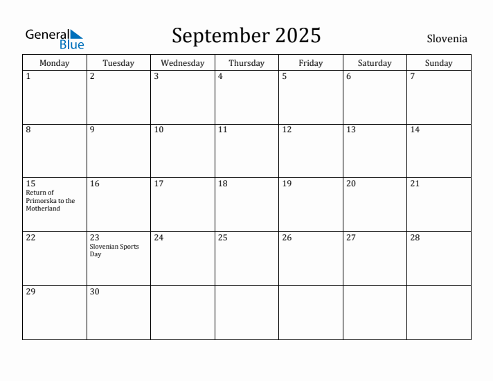 September 2025 Calendar Slovenia