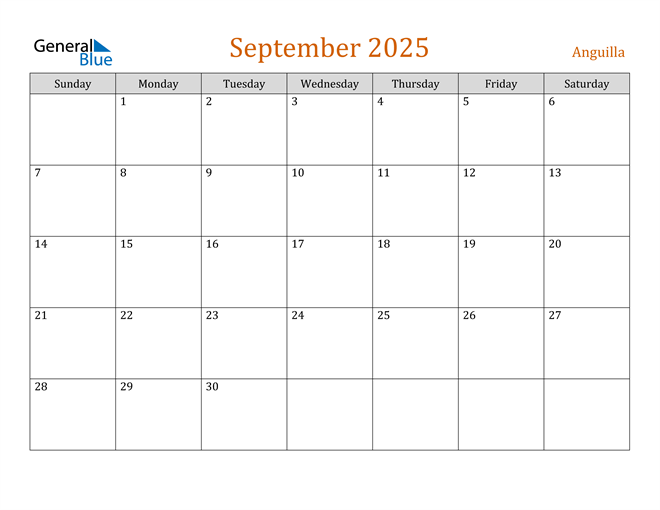 September 2025 Calendar with Anguilla Holidays