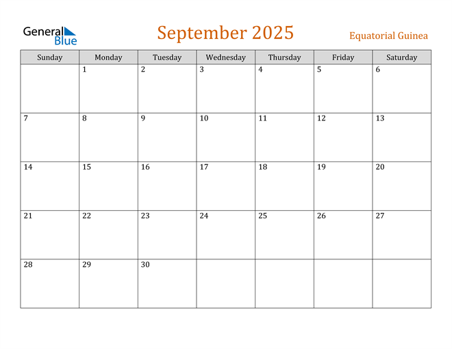 Equatorial Guinea September 2025 Calendar with Holidays