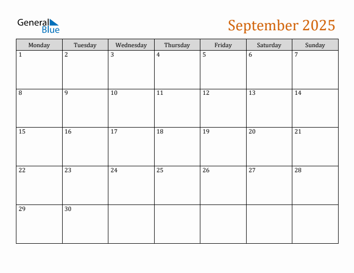 Editable September 2025 Calendar