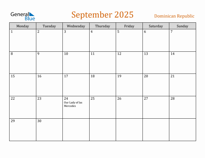 Free September 2025 Dominican Republic Calendar