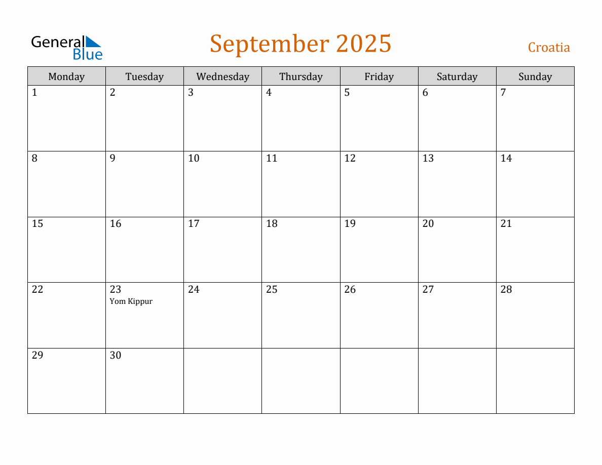 Free September 2025 Croatia Calendar