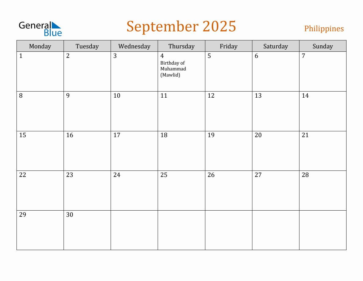 Free September 2025 Philippines Calendar