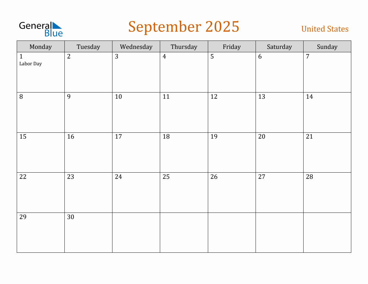 Free September 2025 United States Calendar