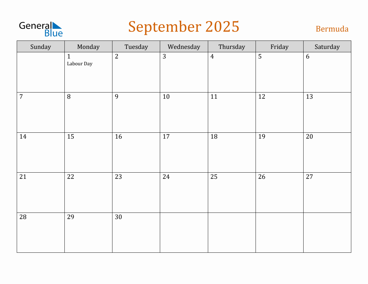 Free September 2025 Bermuda Calendar