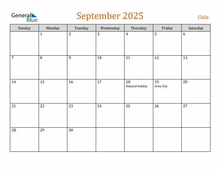 Free September 2025 Chile Calendar