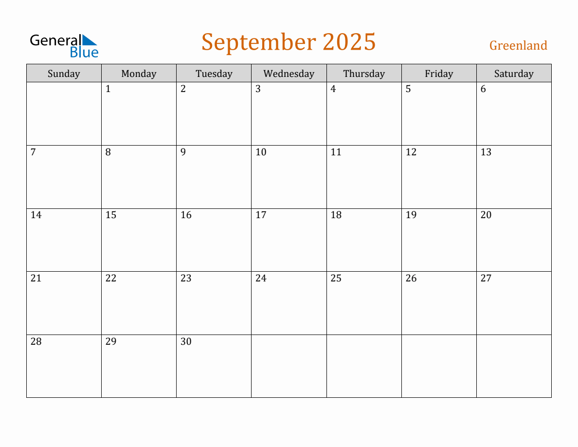 Free September 2025 Greenland Calendar