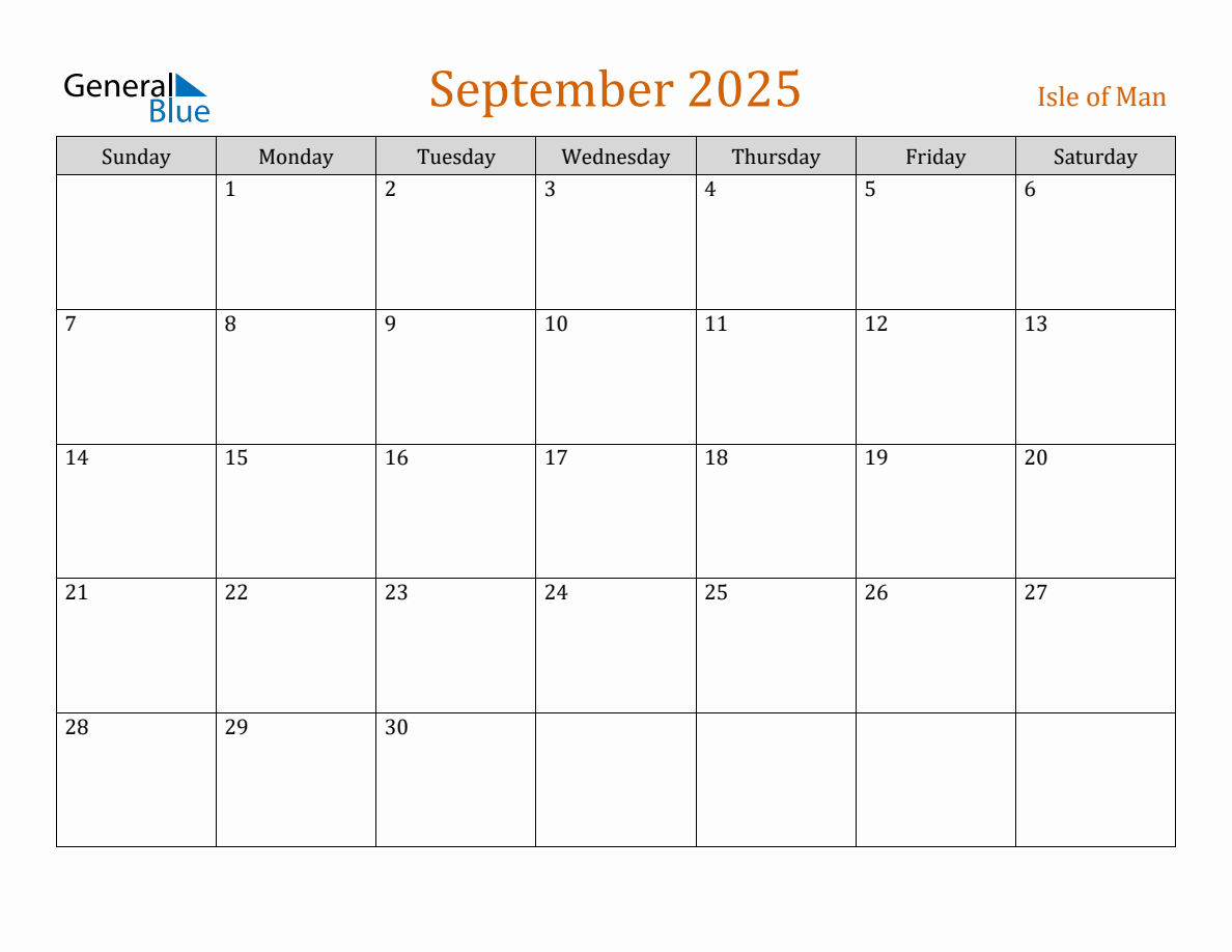 Free September 2025 Isle of Man Calendar
