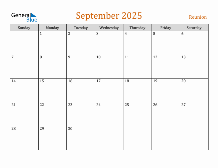 September 2025 Calendar with Reunion Holidays