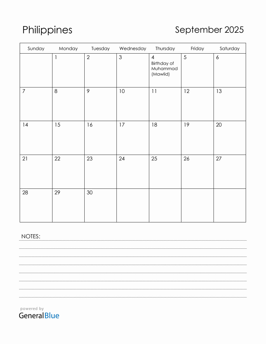 September 2025 Philippines Calendar with Holidays