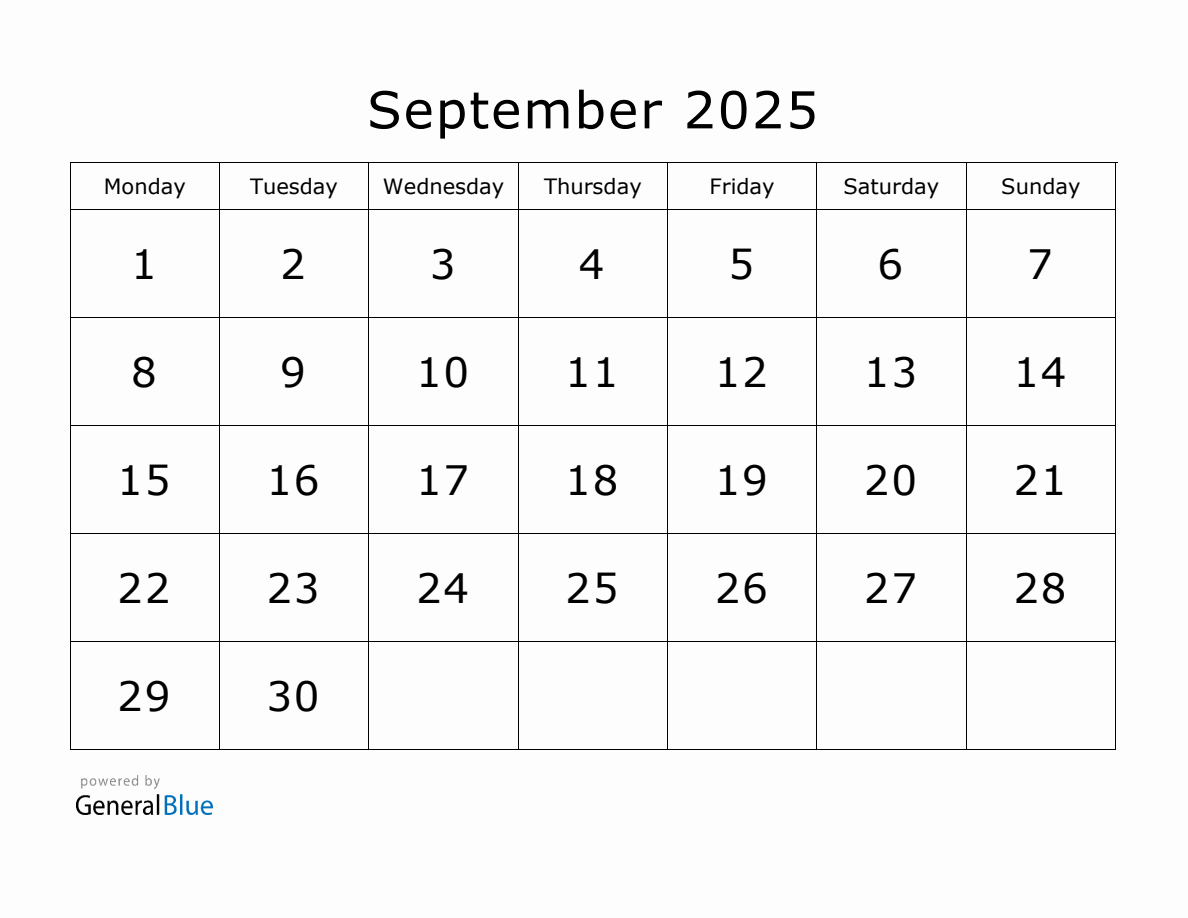 Printable September 2025 Calendar