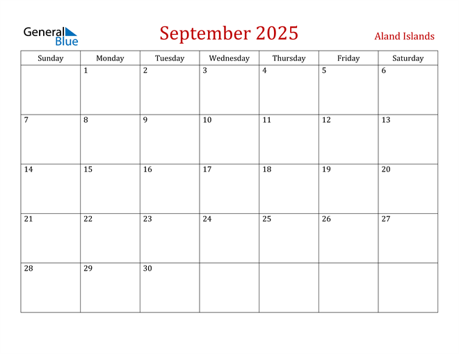 September 2025 Calendar with Aland Islands Holidays