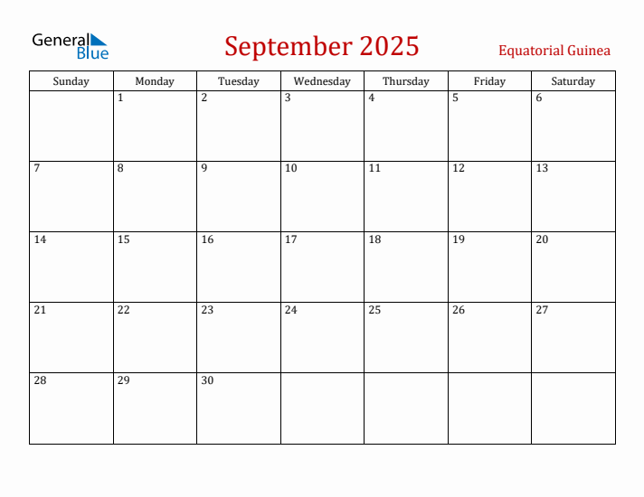 Equatorial Guinea September 2025 Calendar - Sunday Start
