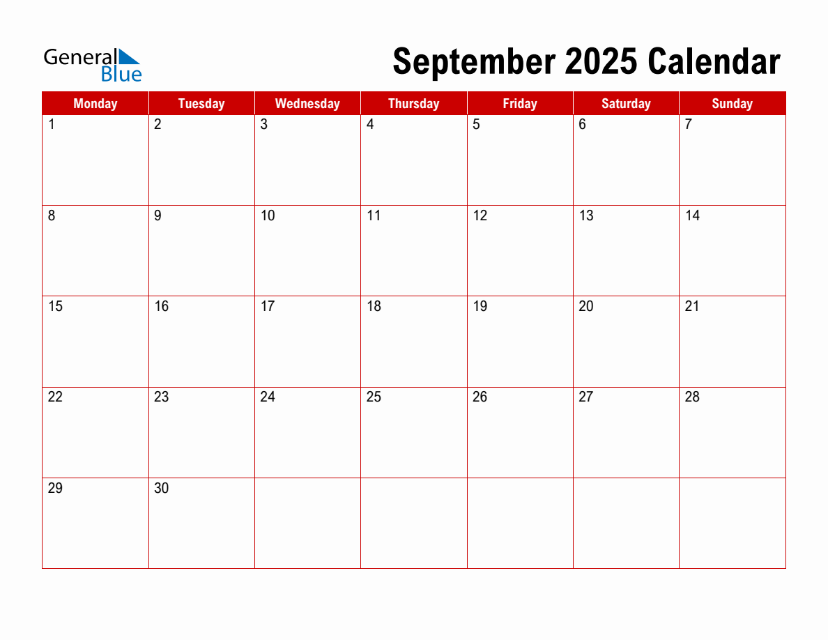 Basic Monthly Calendar - September 2025