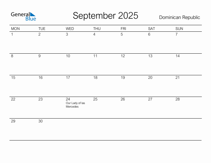 Printable September 2025 Calendar for Dominican Republic