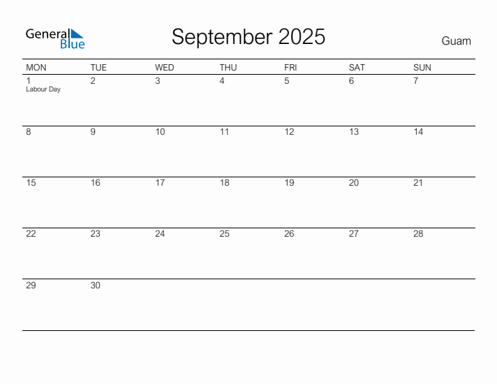 Printable September 2025 Calendar for Guam