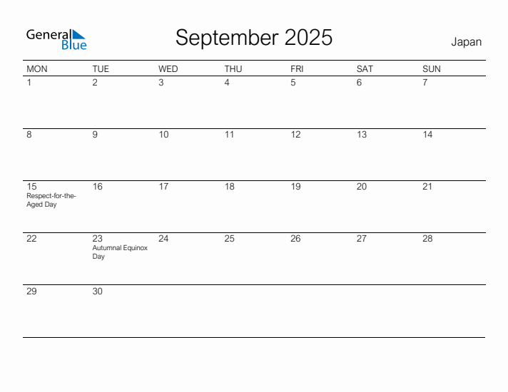 Printable September 2025 Calendar for Japan