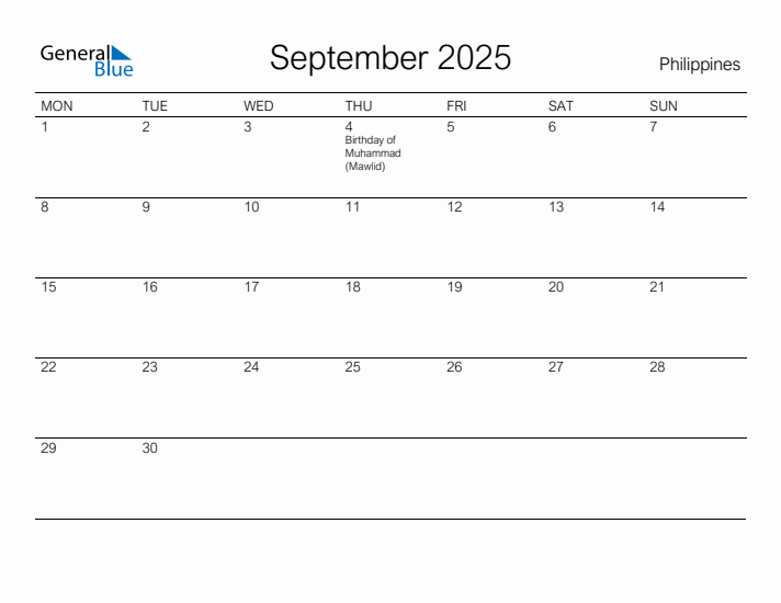 Printable September 2025 Calendar for Philippines
