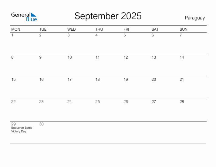 Printable September 2025 Calendar for Paraguay