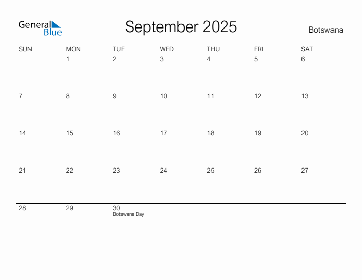 Printable September 2025 Calendar for Botswana