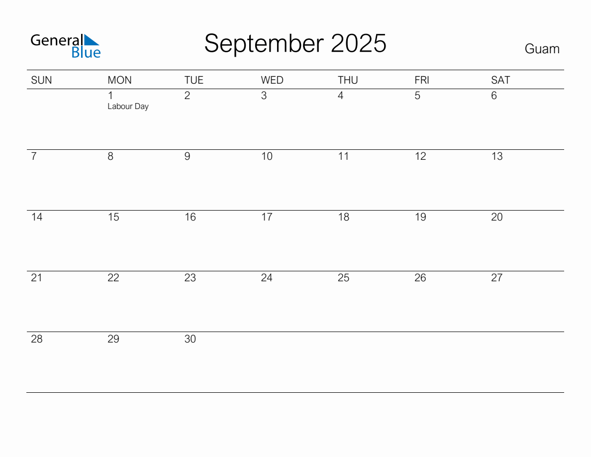 Printable September 2025 Monthly Calendar with Holidays for Guam