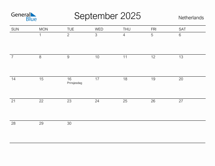 Printable September 2025 Calendar for The Netherlands