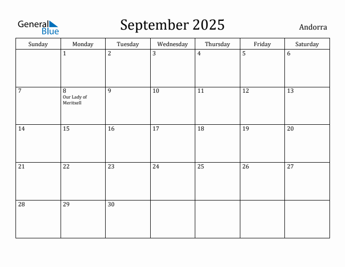 September 2025 Calendar Andorra