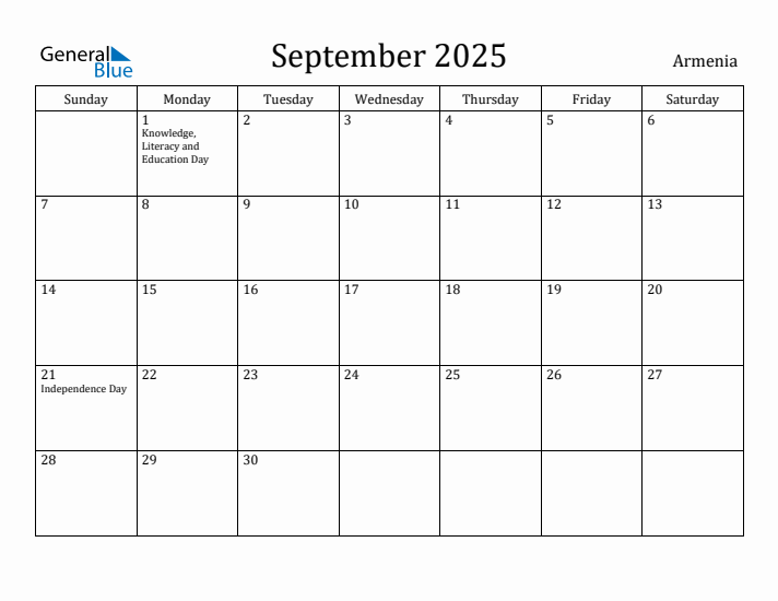 September 2025 Calendar Armenia