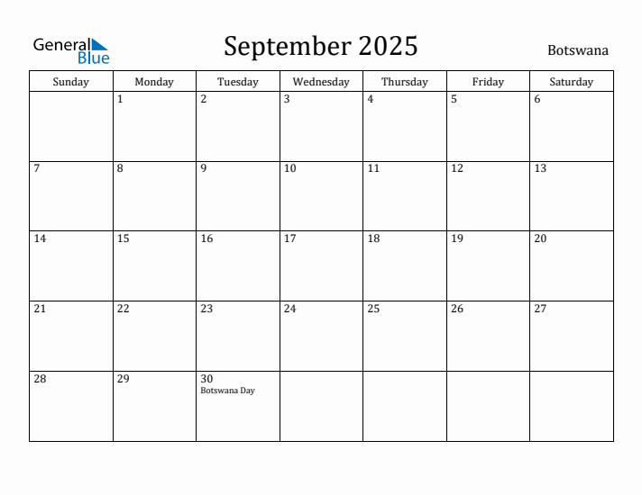 September 2025 Calendar Botswana