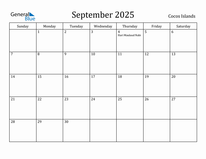 September 2025 Calendar Cocos Islands