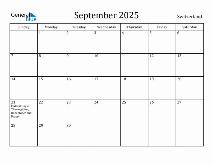 September 2025 Calendar Switzerland
