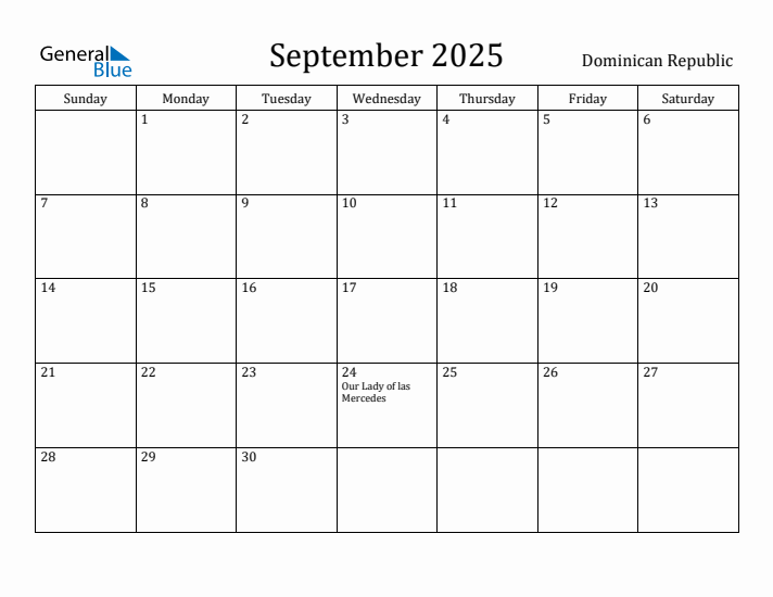 September 2025 Calendar Dominican Republic