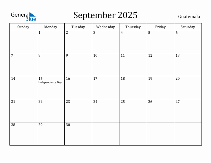 September 2025 Calendar Guatemala
