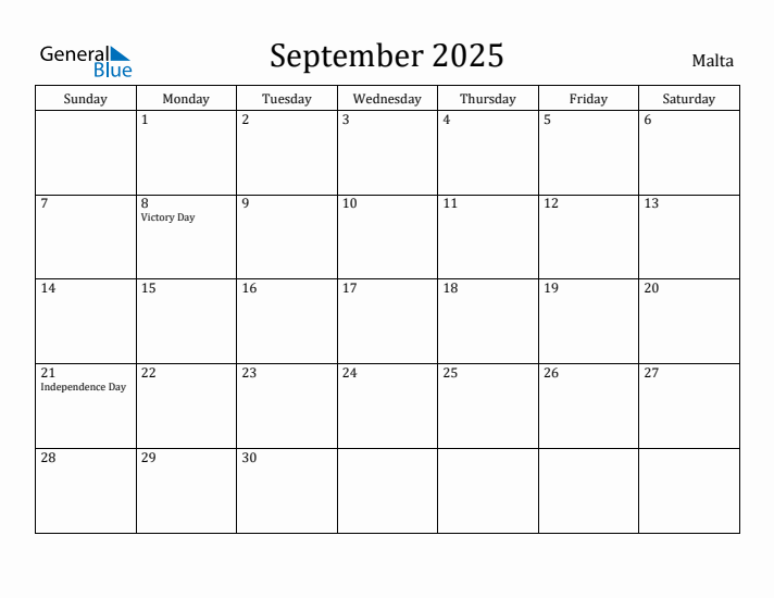 September 2025 Calendar Malta