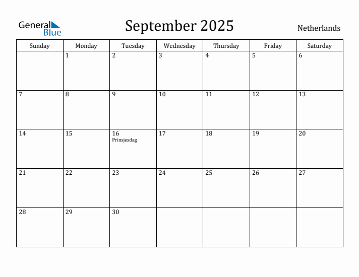 September 2025 Calendar The Netherlands