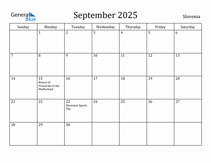 September 2025 Calendar Slovenia