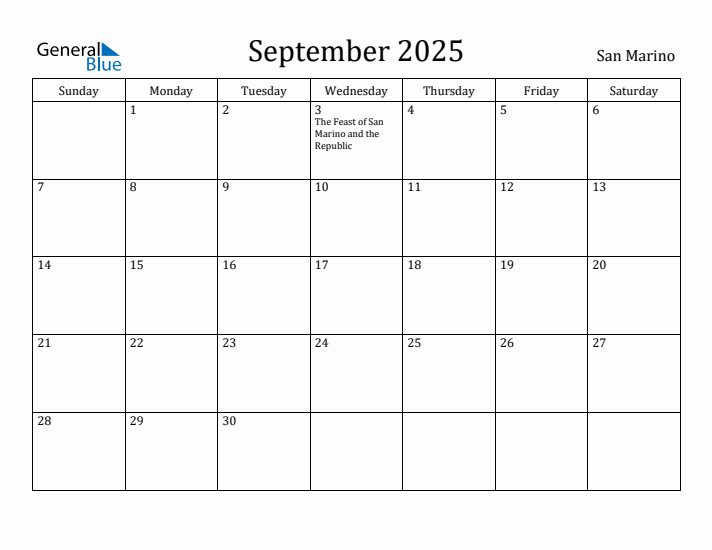 September 2025 Calendar San Marino