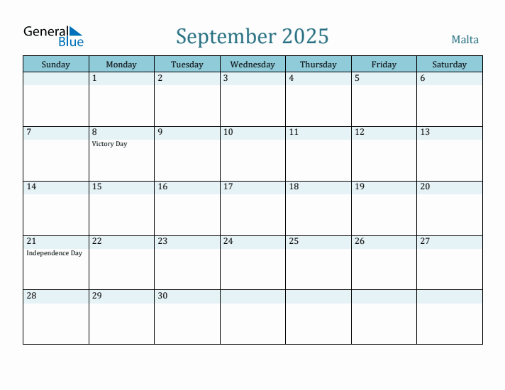 Malta Holiday Calendar for September 2025