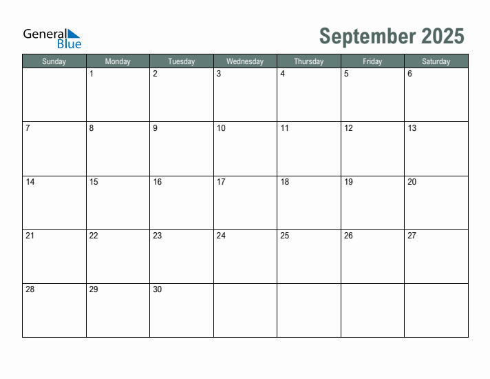 Free Printable September 2025 Calendar