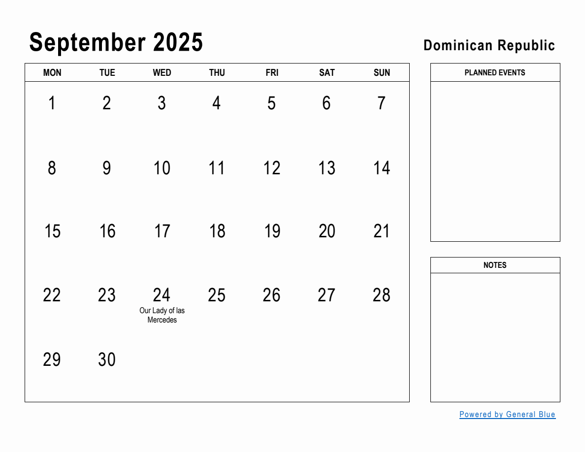 September 2025 Planner with Dominican Republic Holidays