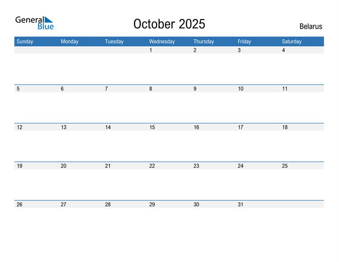 October 2025 Calendar with Belarus Holidays