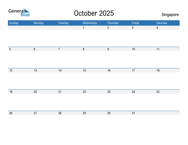 October 2025 Calendar with Singapore Holidays