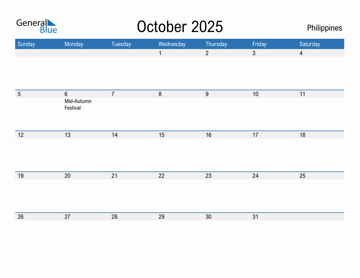 Editable October 2025 Calendar with Philippines Holidays