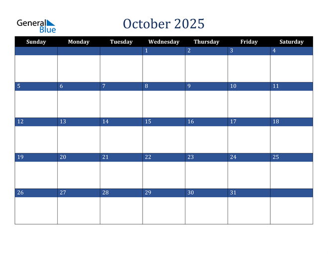  Calendar for October 2025 in PDF, Word and Excel