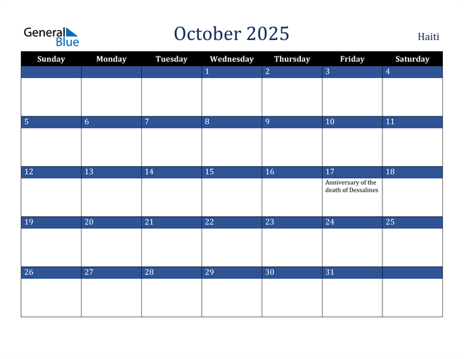 October 2025 Haiti Calendar