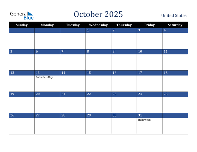 October 2025 United States Calendar