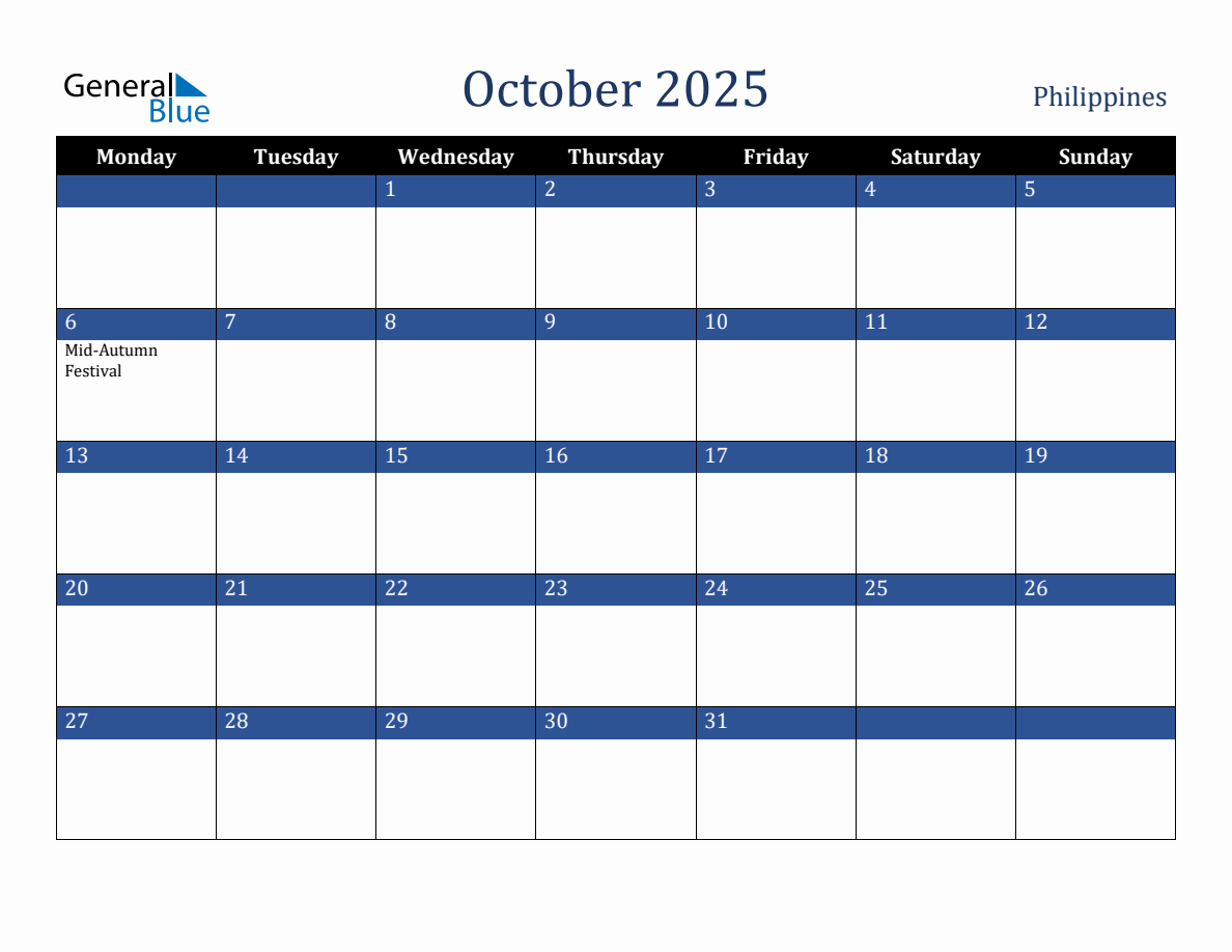 October 2025 Philippines Holiday Calendar