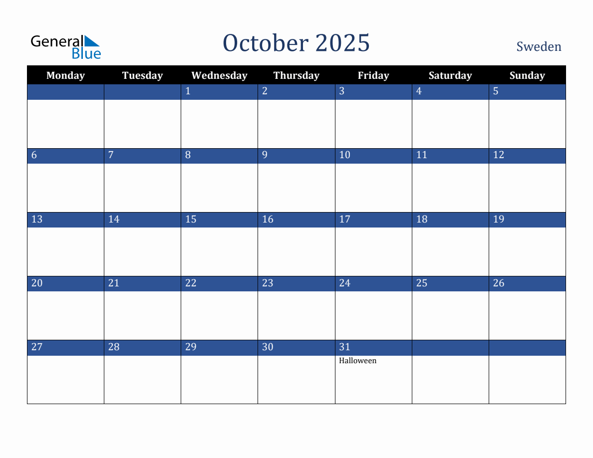 October 2025 Sweden Holiday Calendar