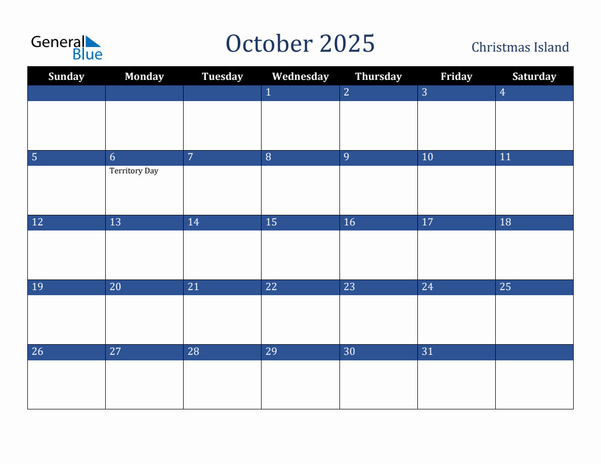 October 2025 Christmas Island Holiday Calendar